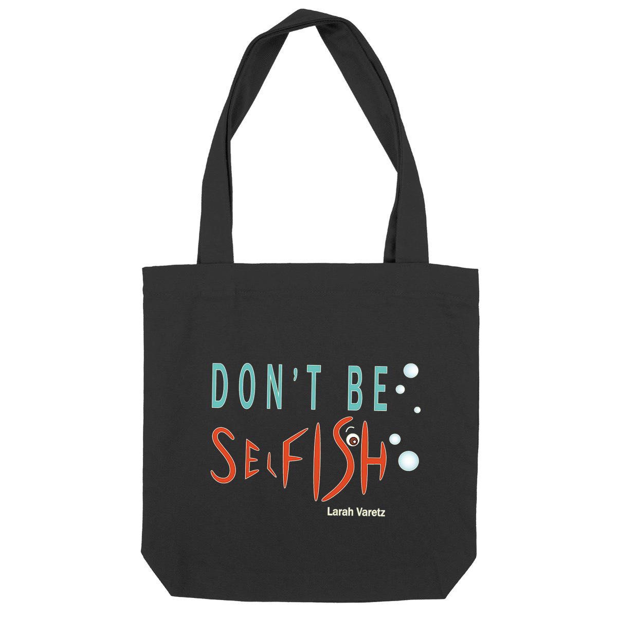 Image front Tote-bag noir • Texte et dessins humoristiques « Arigato pour le gâteau »