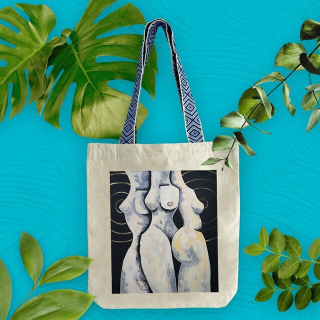 Image front Three Graces Art Tote – Abstract Feminine Canvas Bag – Luxury Eco-Friendly Statement Tote