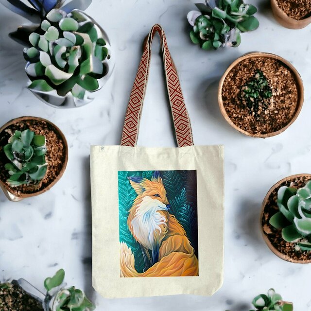 Image front Twilight Fox Art Tote Bag – Elegant Wildlife Canvas – Luxury Eco-Friendly Tote