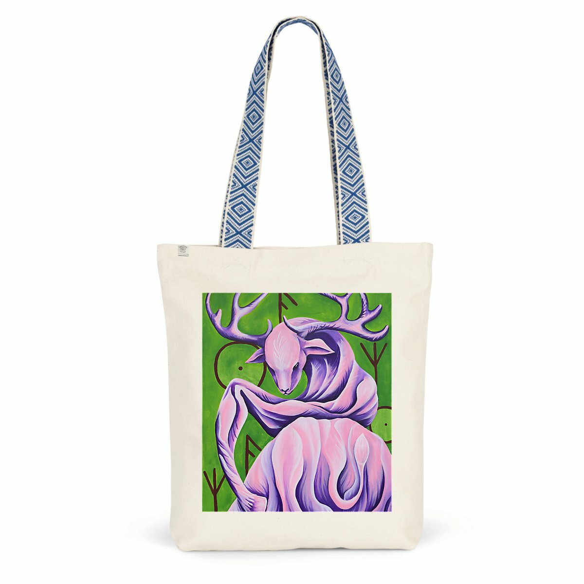 Image front Deer Spirit Tote Bag – Mystical Rune Protection & Shamanic Art – Luxury Recycled Canvas Ba