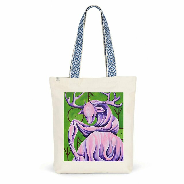 Image front Deer Spirit Tote Bag – Mystical Rune Protection & Shamanic Art – Luxury Recycled Canvas Ba