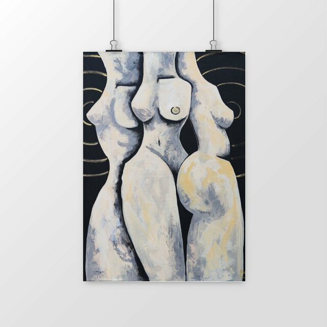 Image front Three Graces Art Print – Feminist Mythology & Abstract Figurative Fine Art – Luxury Wall D