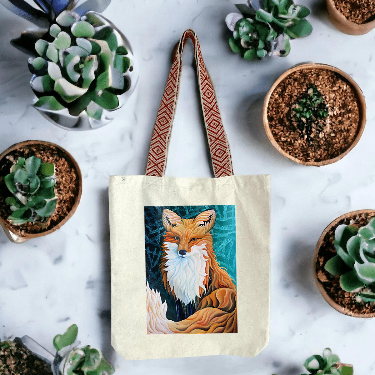 Image front Elegant Fox Art Tote Bag – Luxury Wildlife-Inspired Canvas – Nature Lover’s Eco Tote