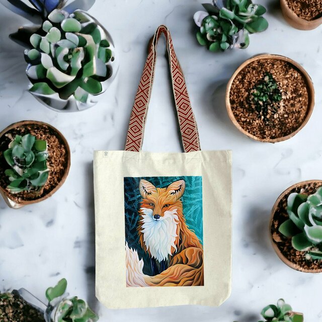 Image front Elegant Fox Art Tote Bag – Luxury Wildlife-Inspired Canvas – Nature Lover’s Eco Tote