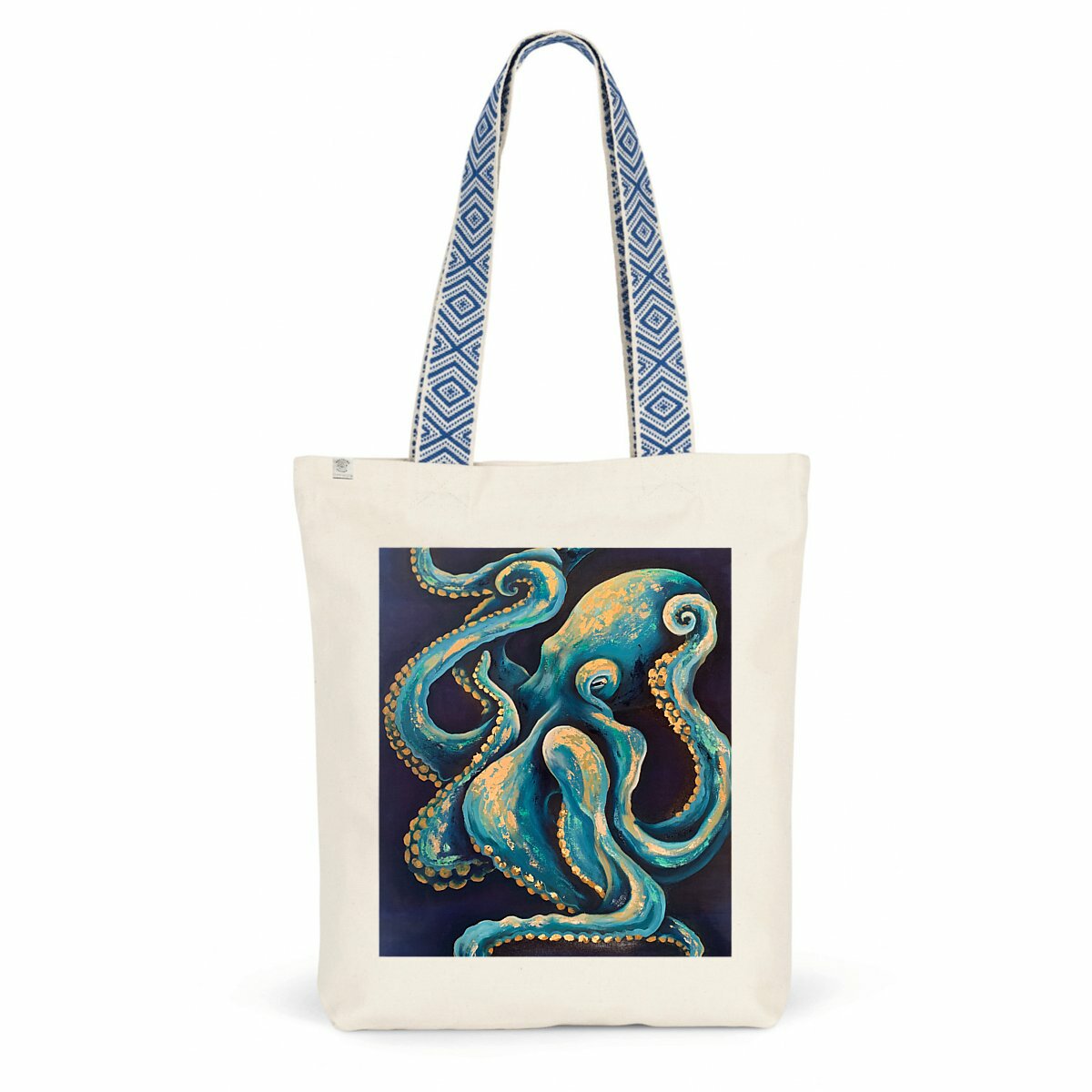 Image back Elegant Blue & Gold Octopus Tote Bag – Premium Artistic Eco Tote