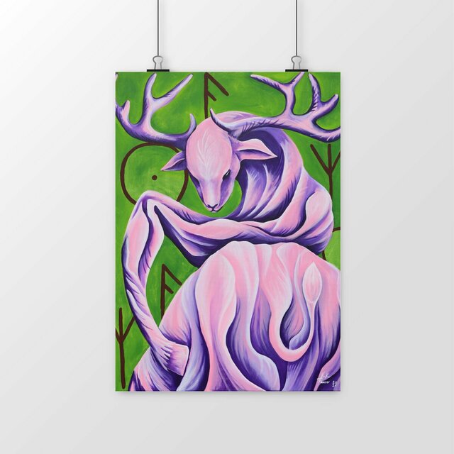 Image front Deer Spirit Art Print – Mystical Animal Guide & Rune Symbolism – Spiritual Wall Art for Me