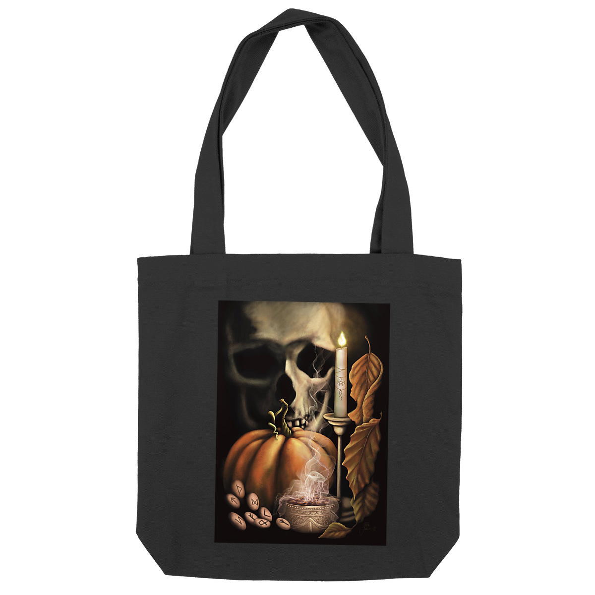 Image back Samhain Halloween Tote Bag – Skull, Candle & Pentagram | Eco-Friendly Heavyweight Tote