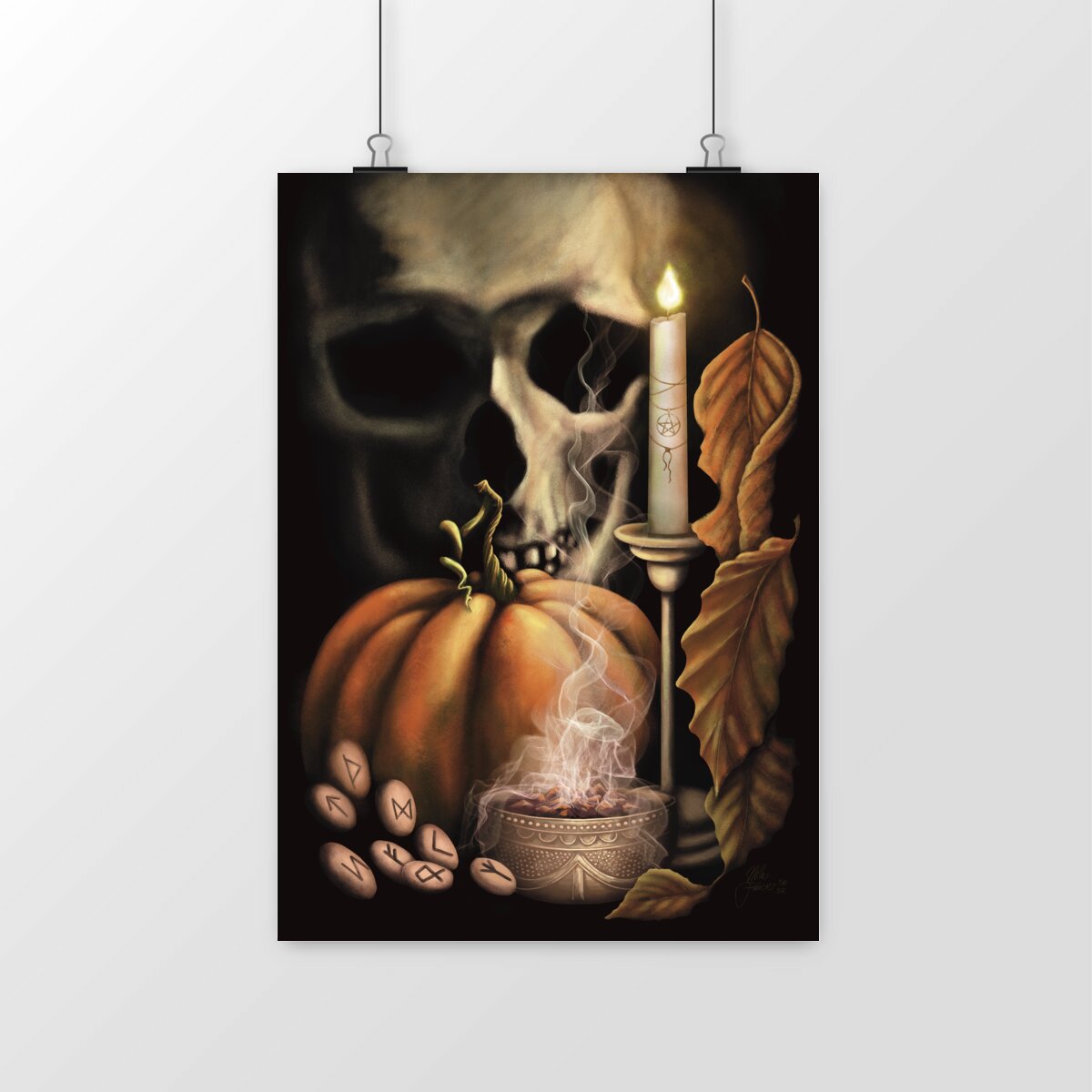 Image front Samhain Skull & Candle Art Print – Witchy Halloween Wall Art | Original Hand-Painted Desig