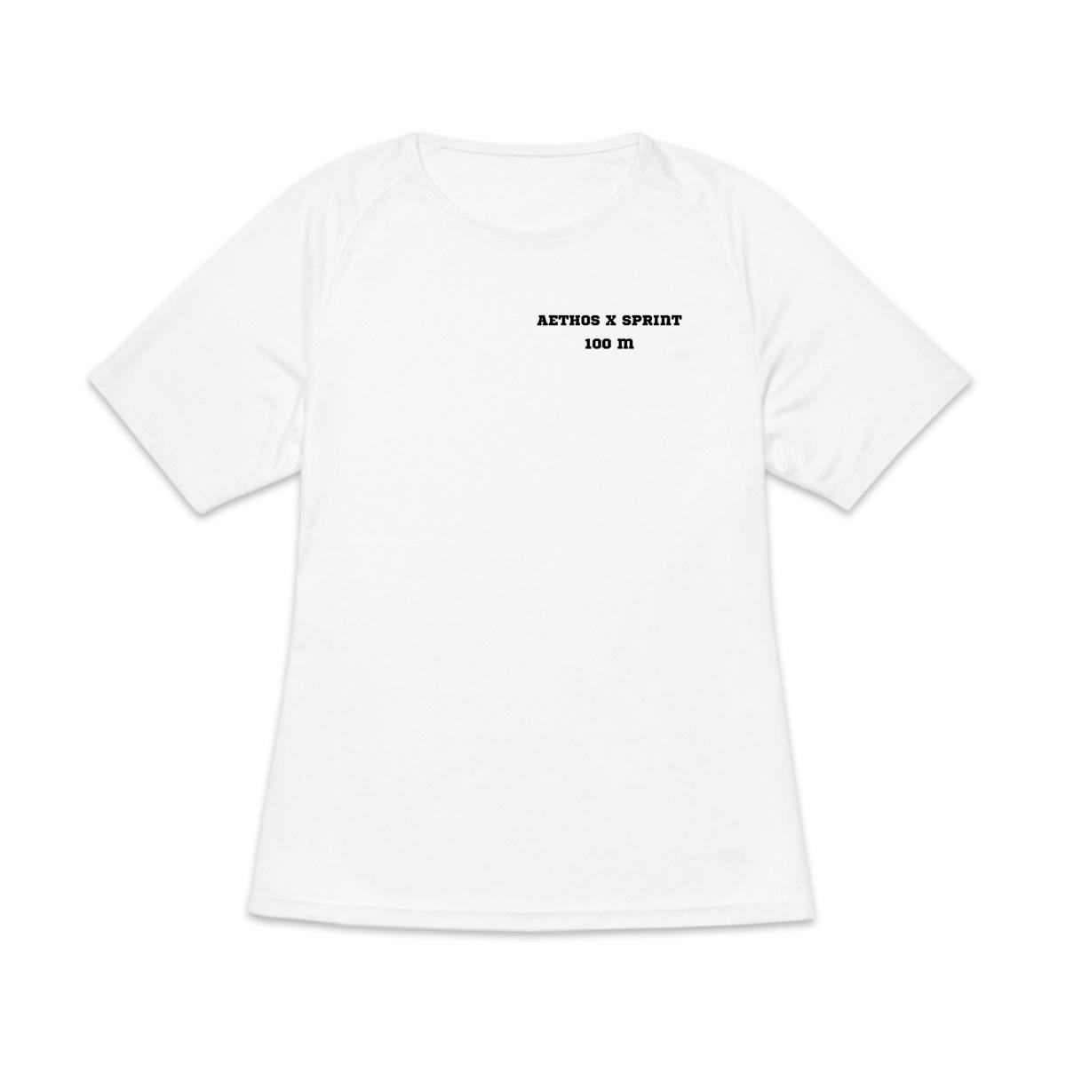 Image front T-shirt de sport recyclé pour femme Aethos x 100 mètres - Record de France 10 s 73