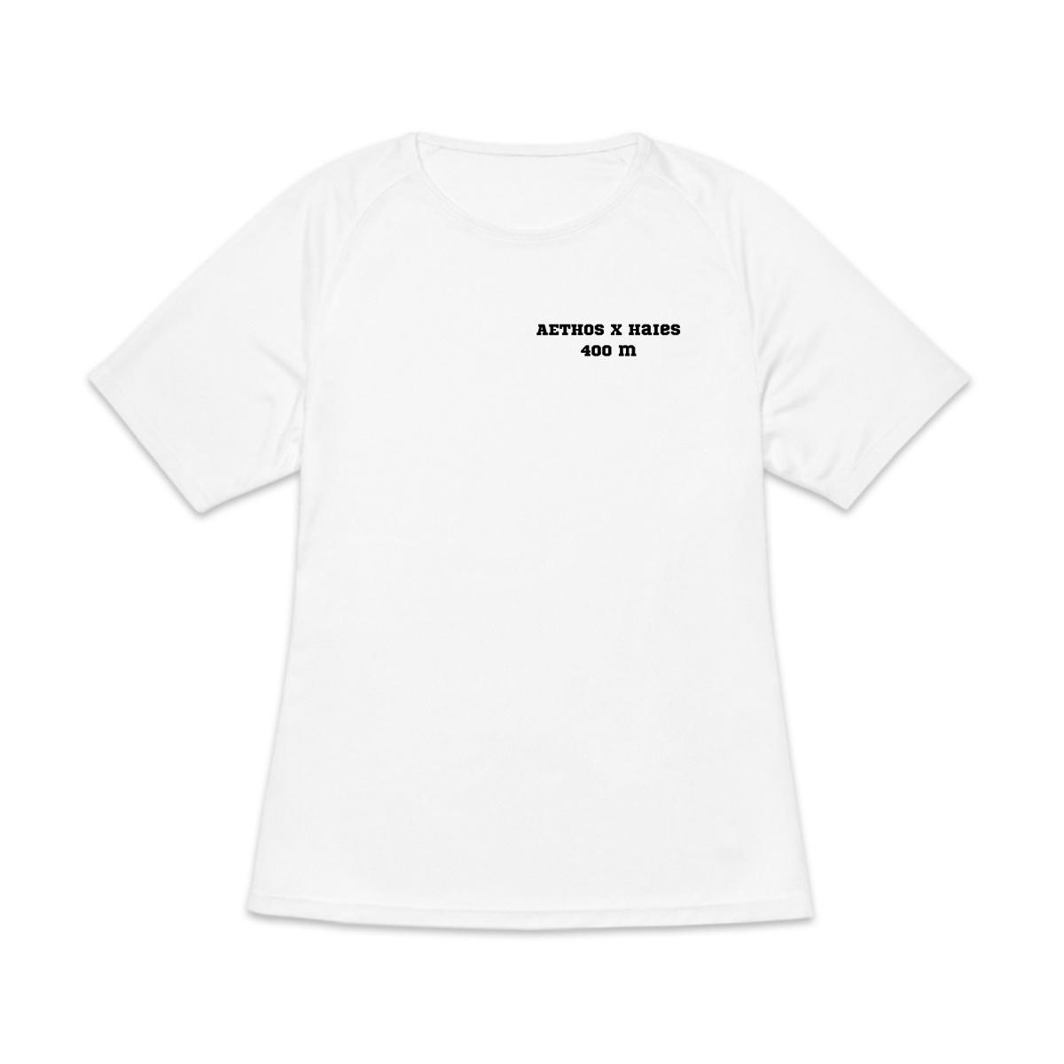 Image front T-shirt de sport recyclé pour femme Aethos x haies - 400 m - Record de France 53 s 21
