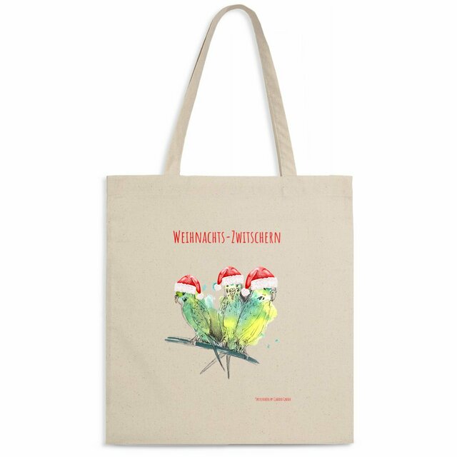 Image back SketchLoose Weihnachtsedition Baumwolltasche Wellensittiche "Weihnachts-Zwitschern"