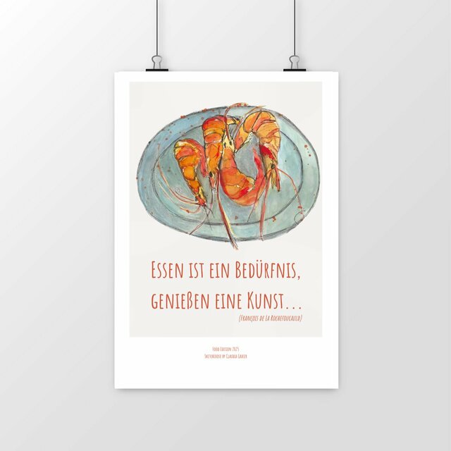 Image front SketchLoose Foodedition Garnelengenuss Aquarell Artprint