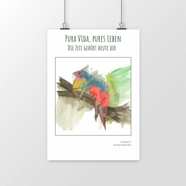 Image front Costa-Rica Leguan Aquarell Kunstdruck