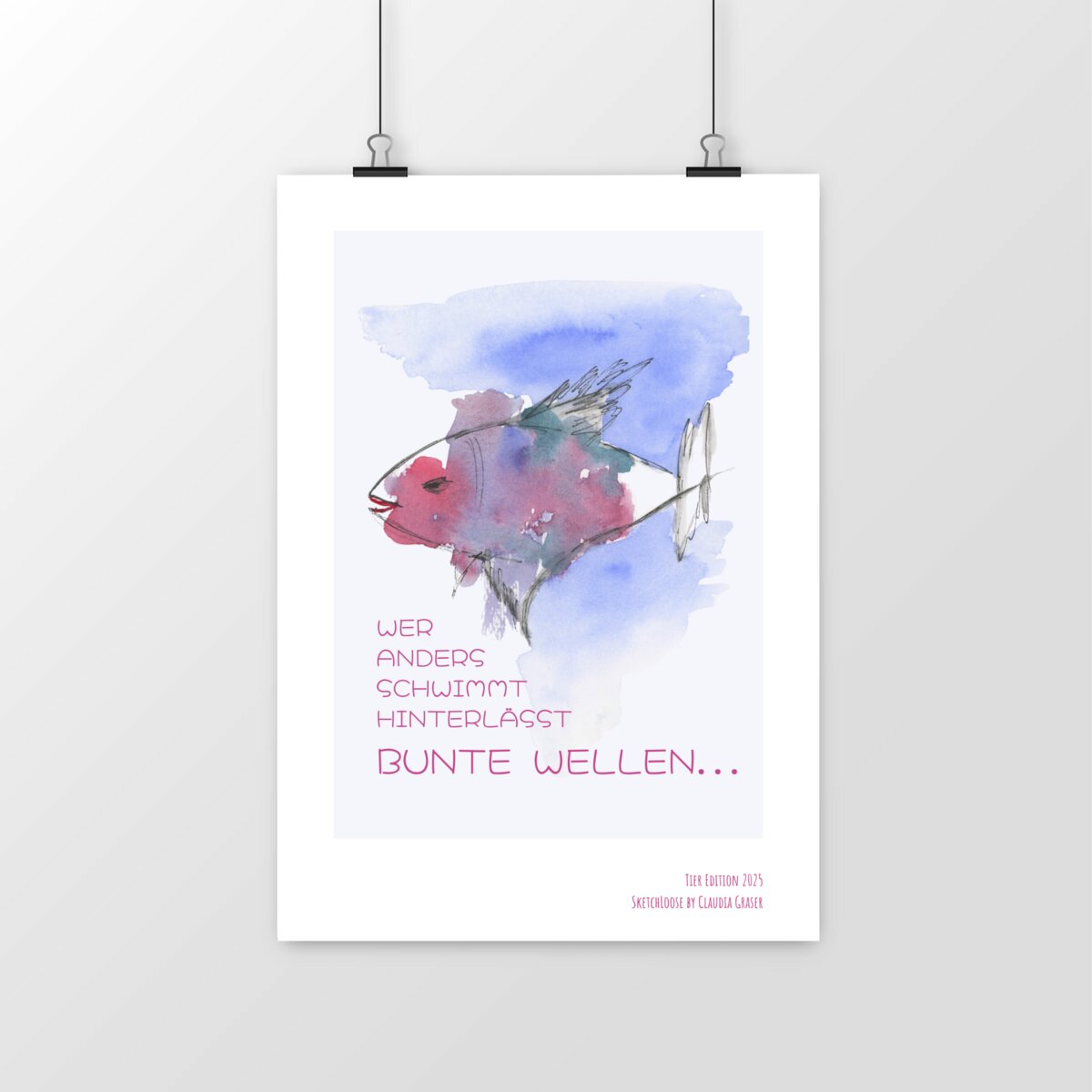 Image front Buntfisch "Bunte Wellen" , Aquarell Kunstdruck