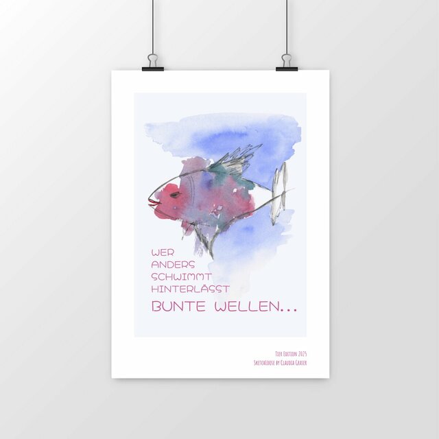 Image front Buntfisch "Bunte Wellen" , Aquarell Kunstdruck