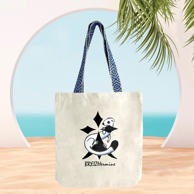 Image front Totebag epais - Anse colorée - Hermine au carré