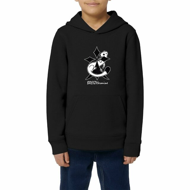 Image front Sweat à capuche foncé enfant - Hermine au carré