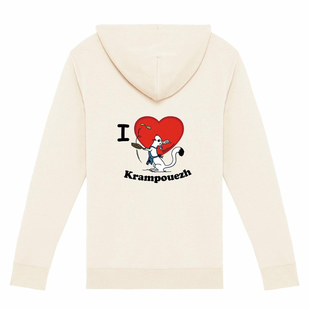 Image front Sweat à capuche zippé unisexe - Ivoire - Design au dos - I love krampouezh
