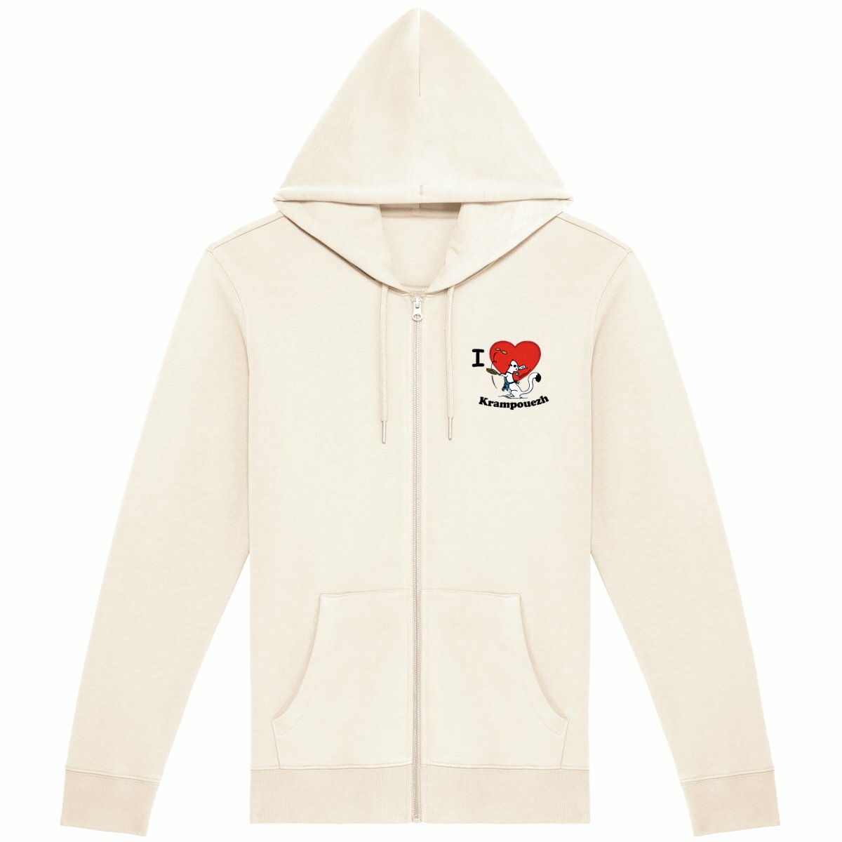 Image front Sweat à capuche zippé unisexe - Ivoire - I love krampouezh