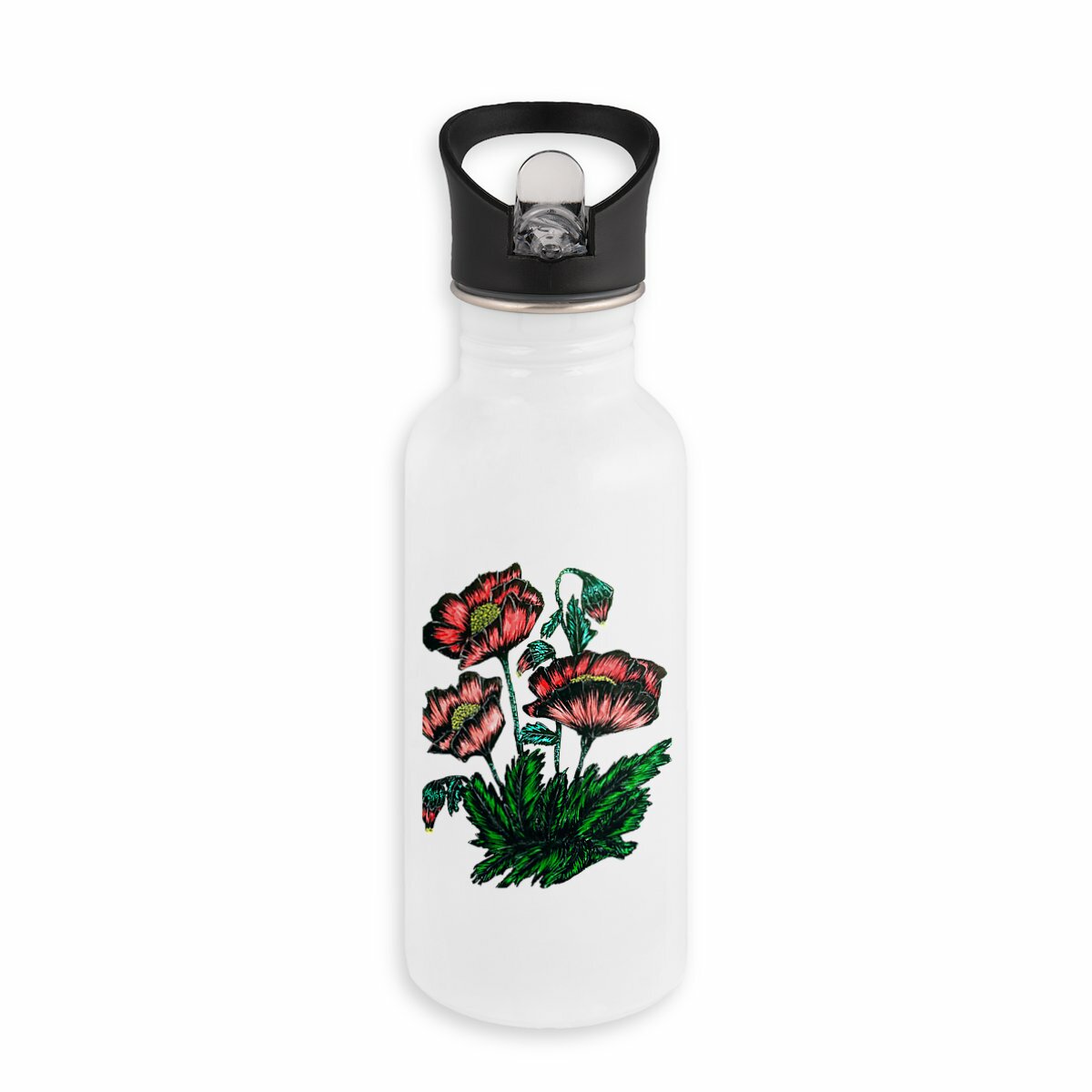 Image back Stainless steel water bottle with straw - Premium Plus