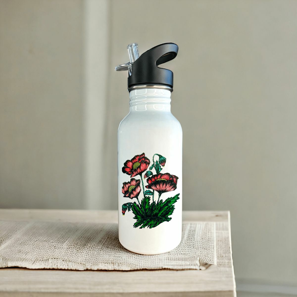 Image front Stainless steel water bottle with straw - Premium Plus