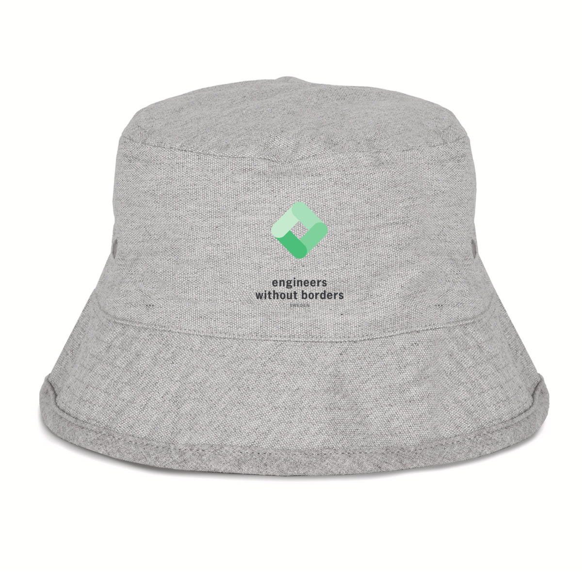 Image front Bucket hat in grey with EWB-SWE logo in black and green