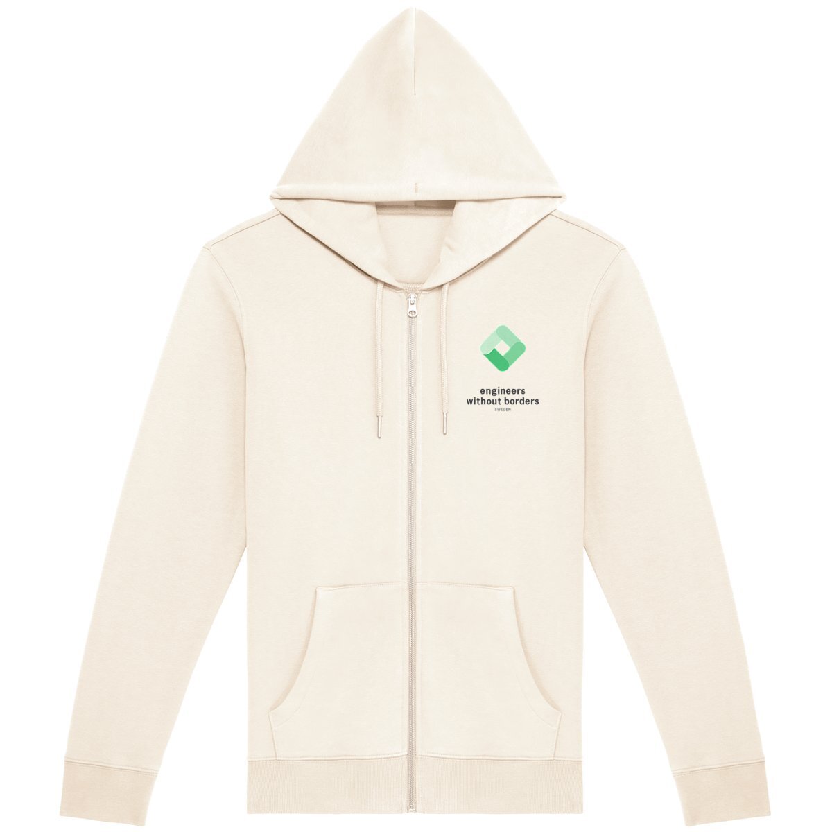 Image front Zipped Hoodie Ivory Color Small EWB-SWE chest logo + Engineering for Humanity on back