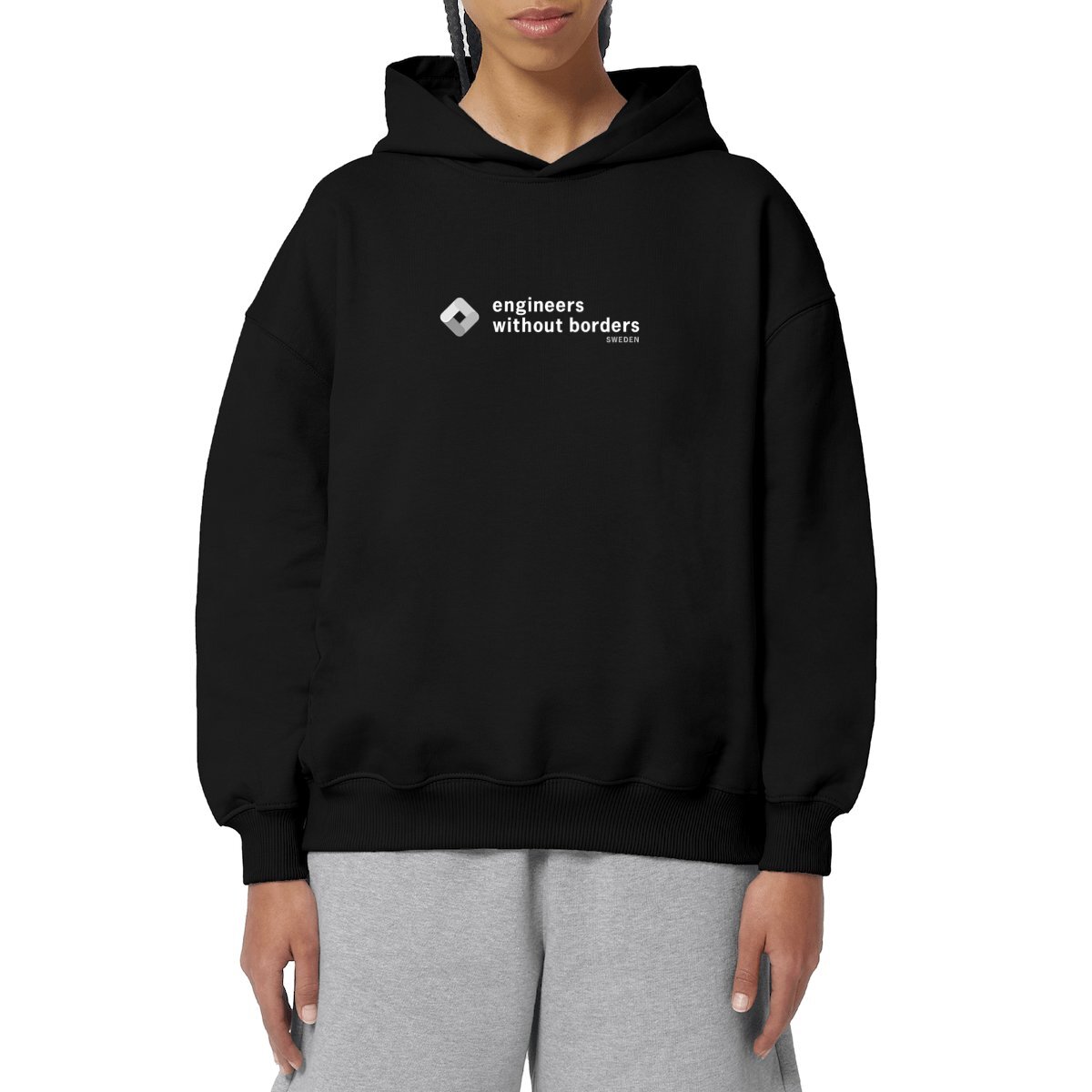 Image front Oversized Hoodie in Black w Large Logo print in white