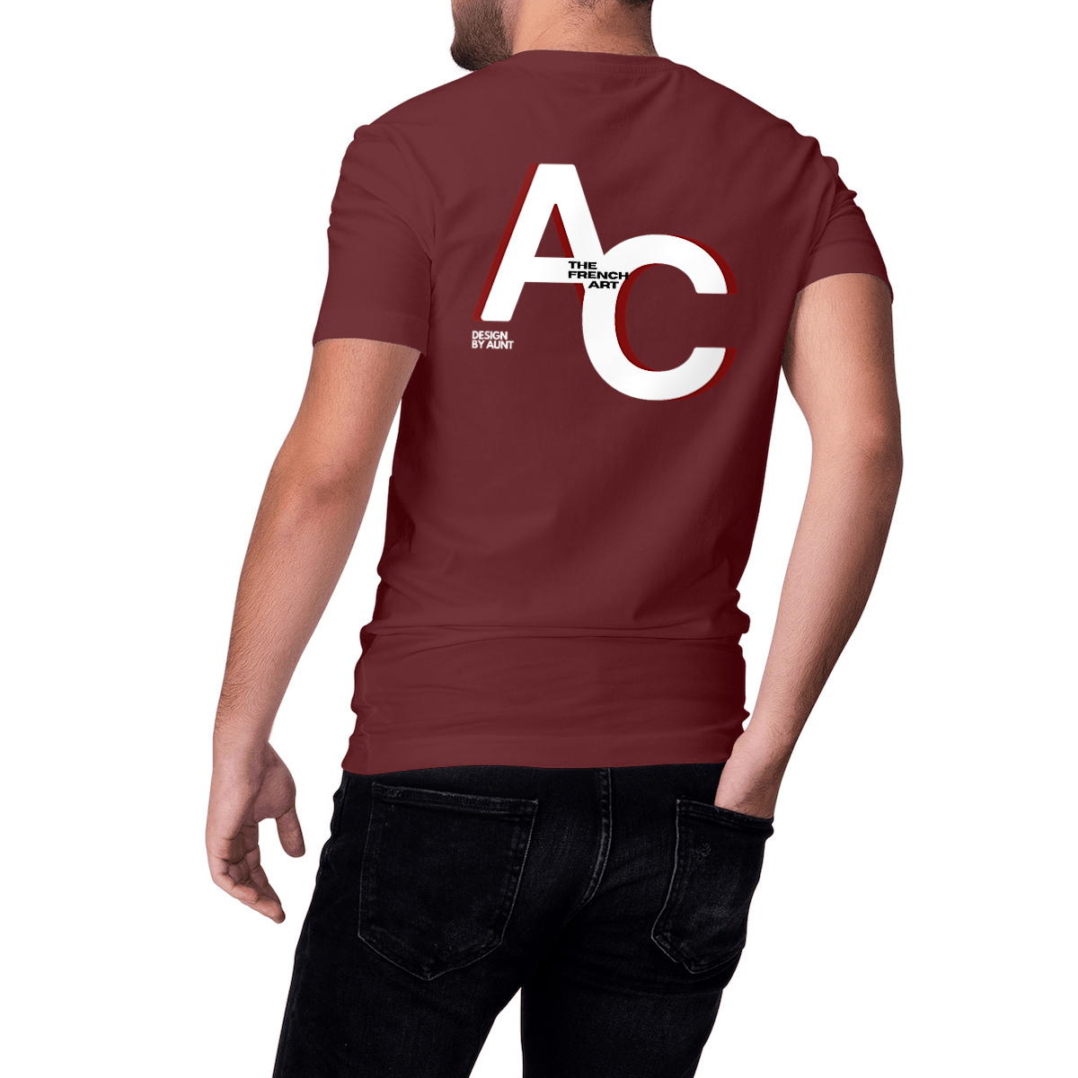 Image front T-shirt "DESIGN BY AUNT" rouge 170 - 180 g/m2