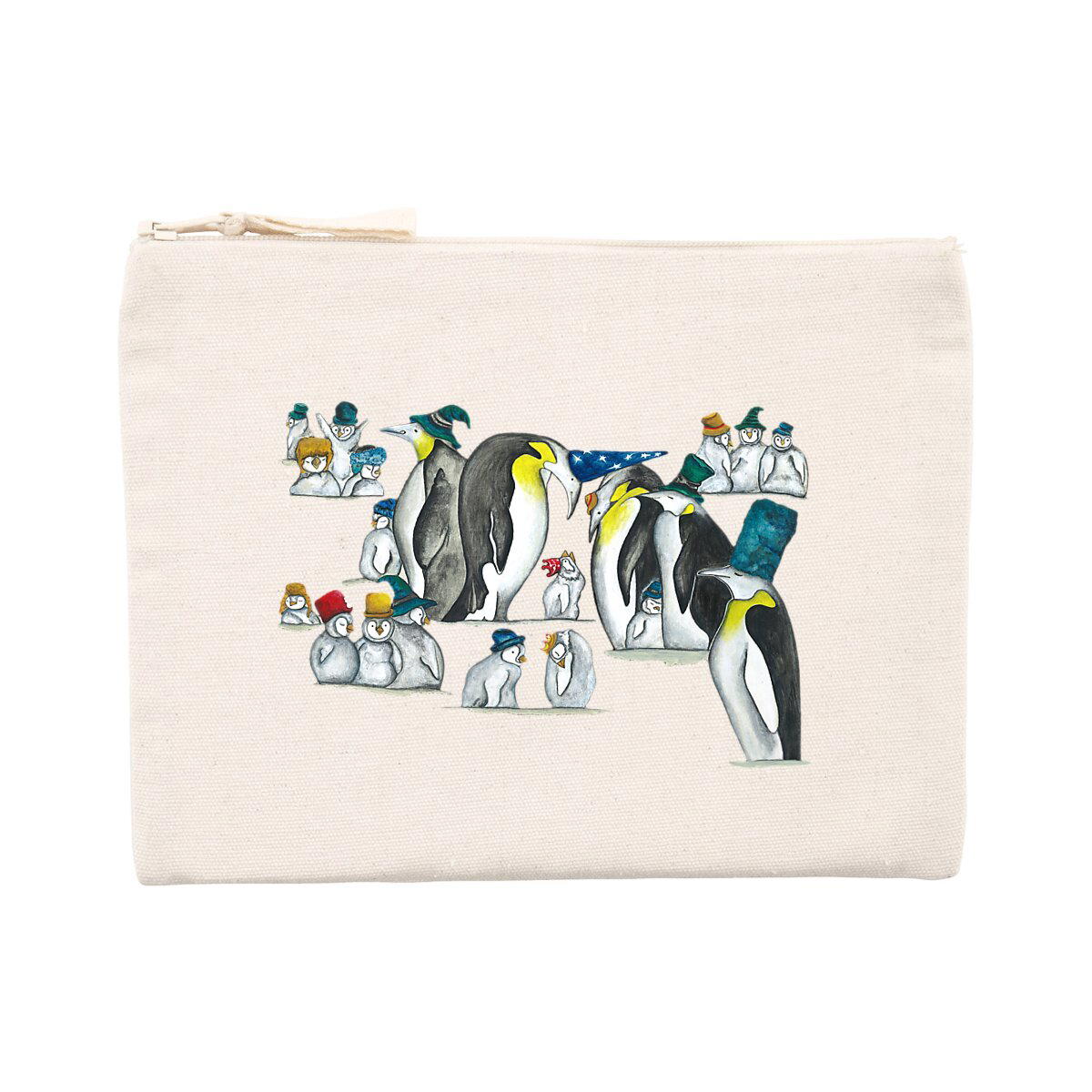 Image back Fabric Pouch Penguins in Hats