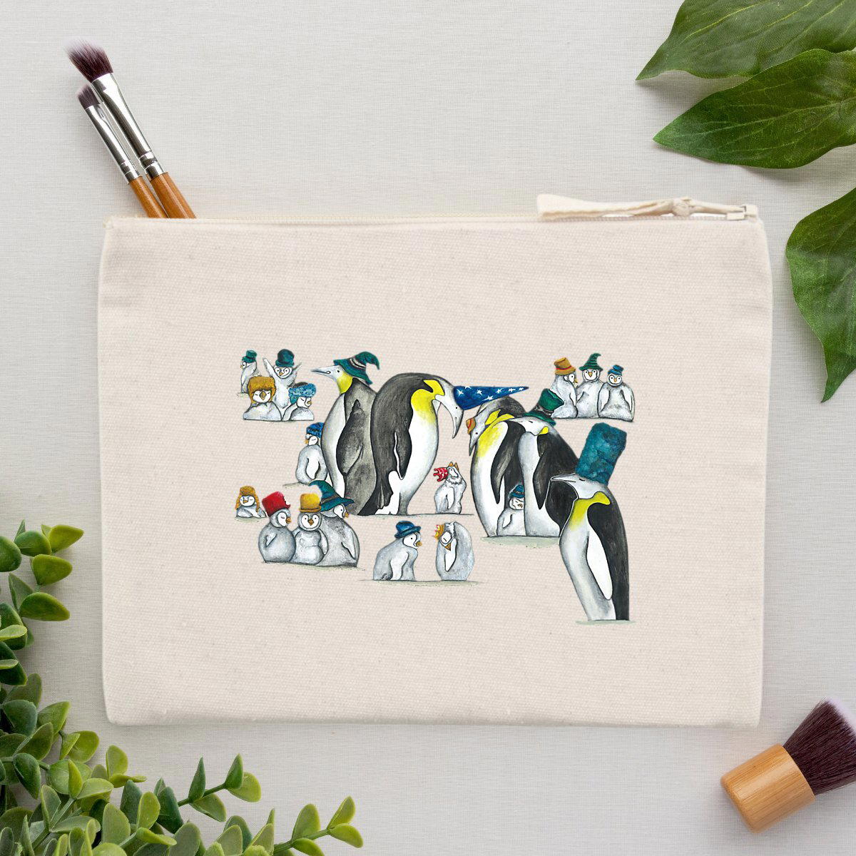 Image front Fabric Pouch Penguins in Hats