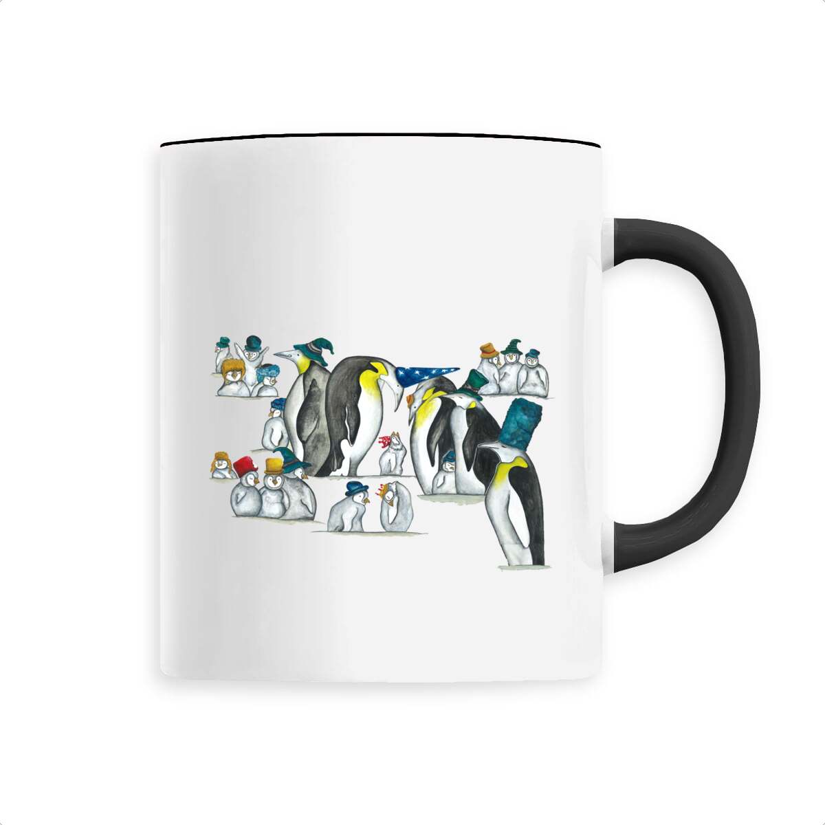 Image back Ceramic Mug Penguins in Hats