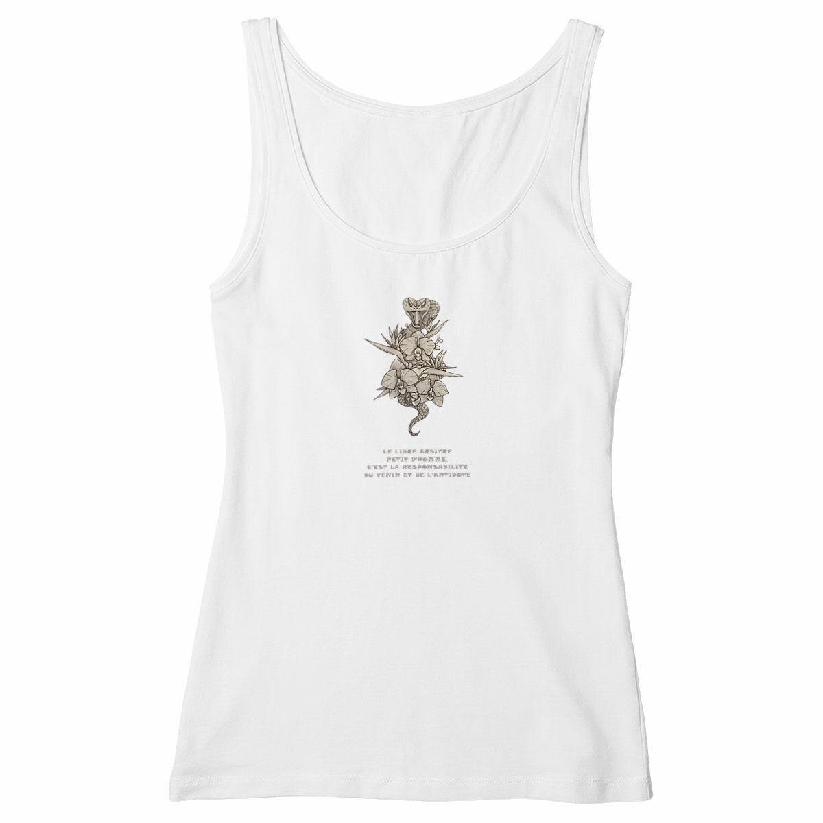 Image back Débardeur-graphique-femme-Serpent-sur-orchidées-citation-libre-arbitre