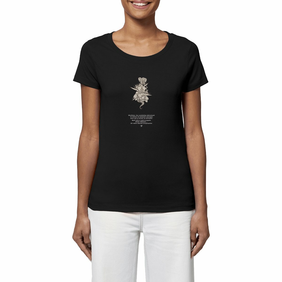 Image front T-shirt-graphique-femme-avec-citation-CAB-Philosophie-du-serpent-de-l-alchimiste