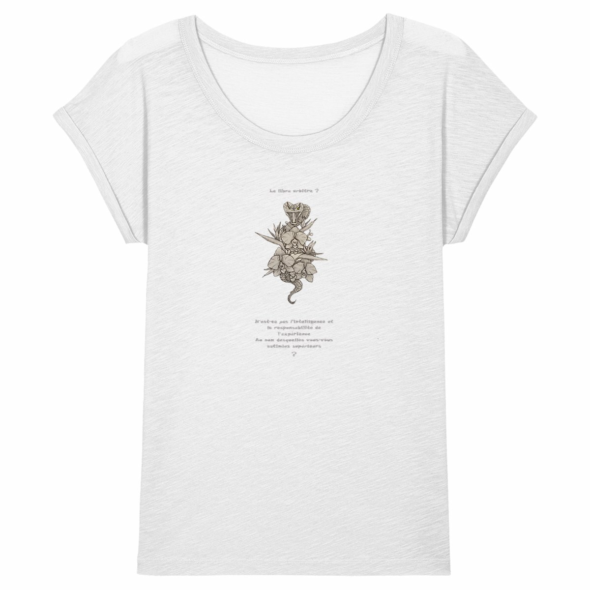 Image back T-shirt-slub-femme-imprimé-graphique-serpent-avec-message-Punchline-philosophique