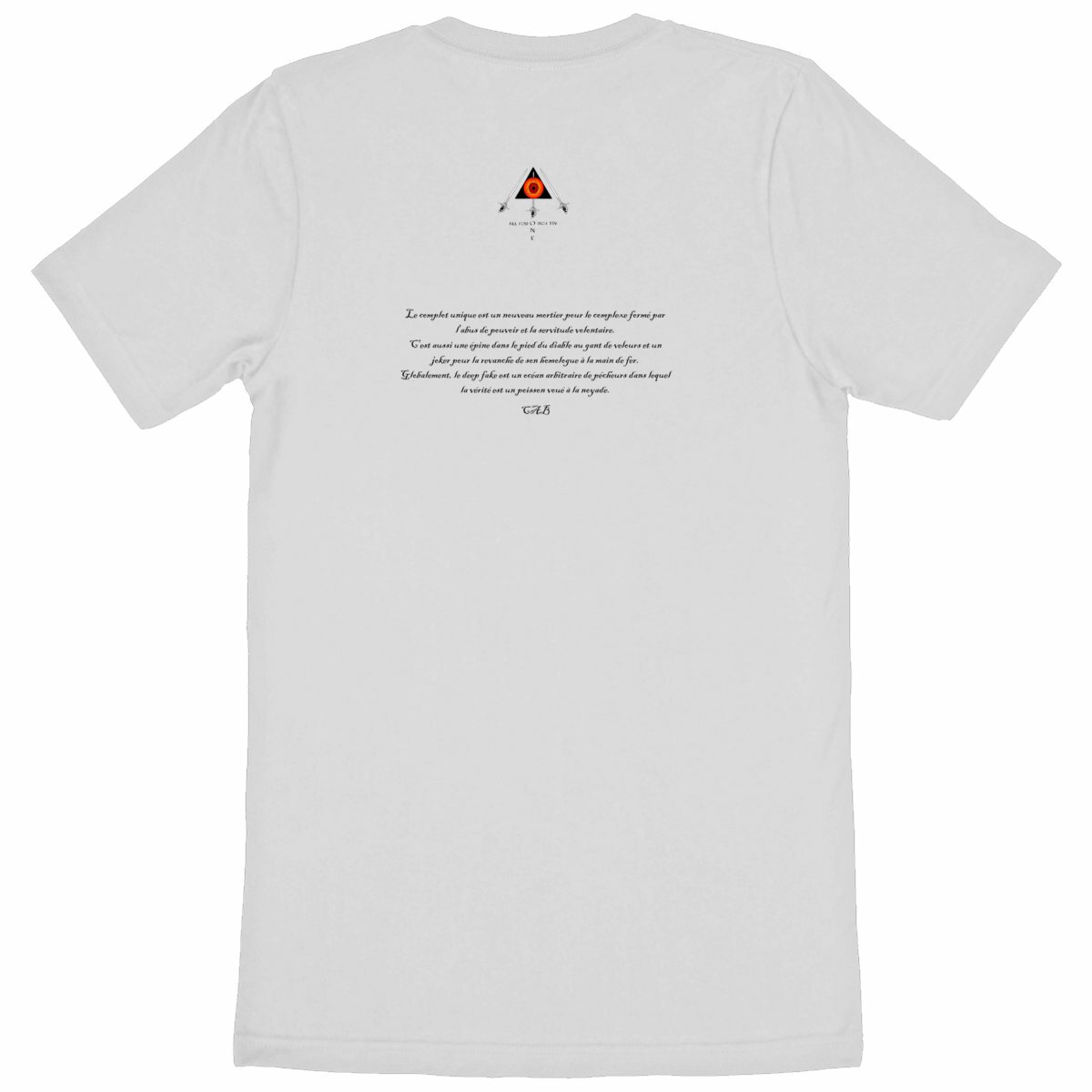 Image back Tshirt-graphique-à-message-philosophique-Thème-de-la-théorie-du-complot-et-du-deep-fake