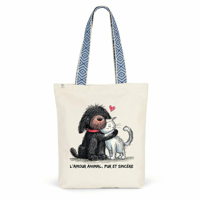 Image front Totebag Ethnique Recyclé - "L'amour animal, pur et sincère" 