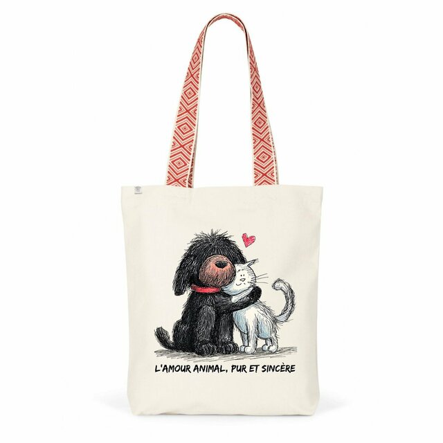 Image front Totebag Ethnique Recyclé - "L'amour animal, pur et sincère" 
