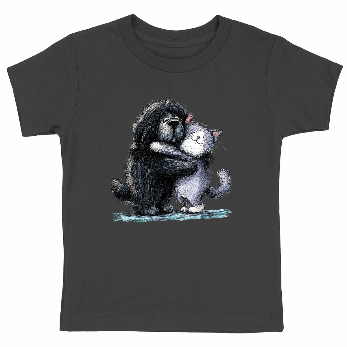 Image front Sweat à capuche Enfant Confort Bio -"Duo Câlin Chien & Chat"