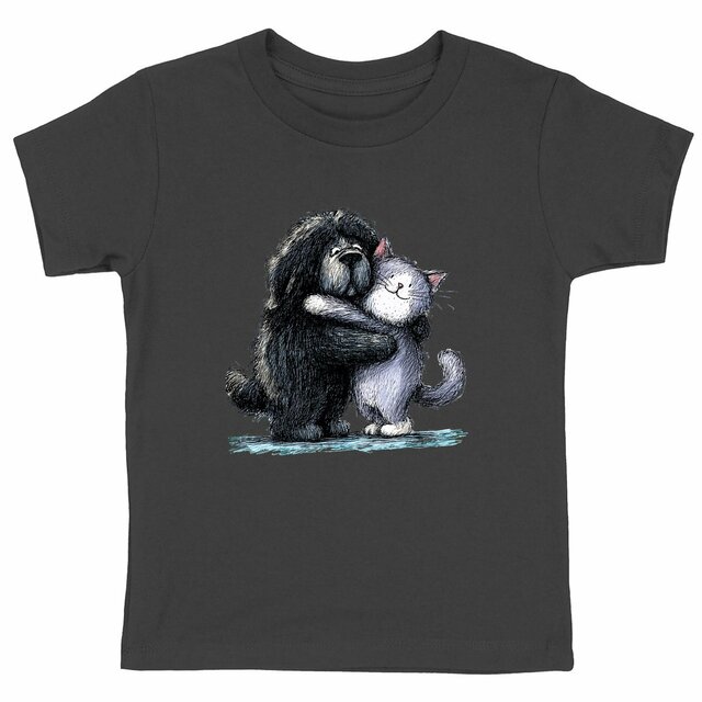 Image front T-shirt Enfant Confort Bio -"Câlin entre Amis Chien & Chat"