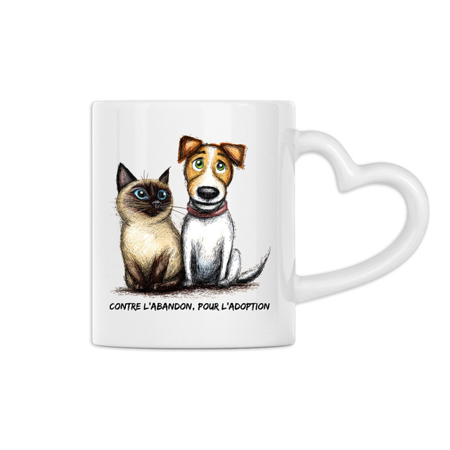 Image front Mug Anse Cœur - "Contre l'abandon, pour l'adoption"