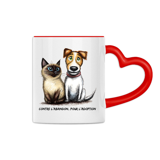 Image front Mug Anse Cœur - "Contre l'abandon, pour l'adoption"