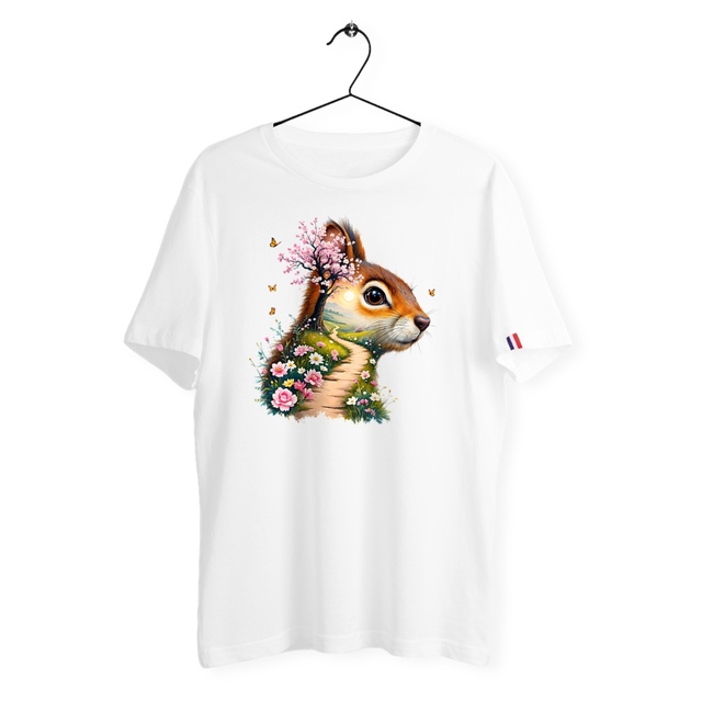 Image front T-shirt Homme Bio Made in France - "La Voie du Bonheur Écureuil"