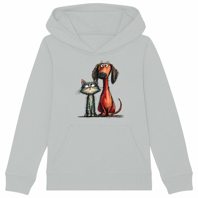 Image front Sweat à capuche Enfant Confort Bio - "Duo Complice Tigré & Teckel"