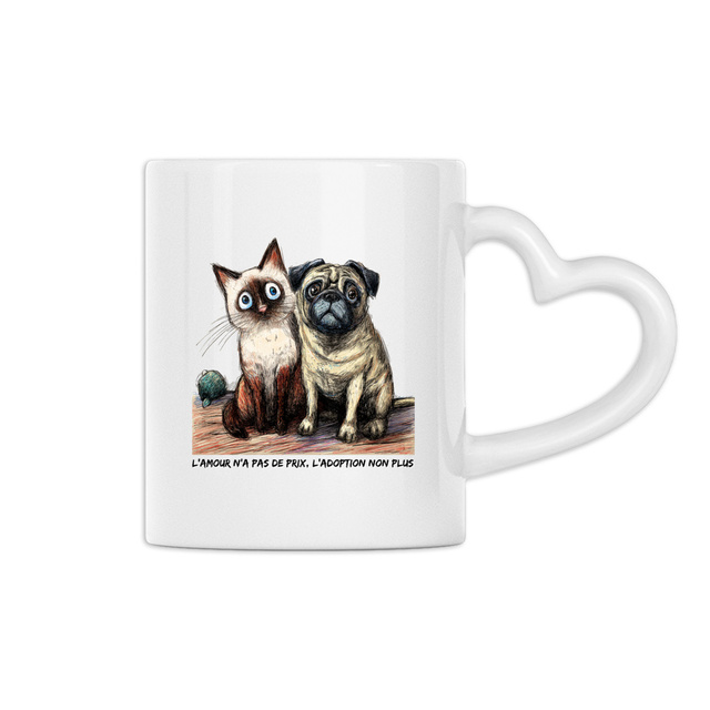 Image front Mug Anse Cœur Panoramique - "L'amour n'a pas de prix, l'adoption non plus"
