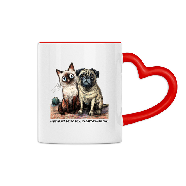 Image front Mug Anse Cœur Panoramique - "L'amour n'a pas de prix, l'adoption non plus"