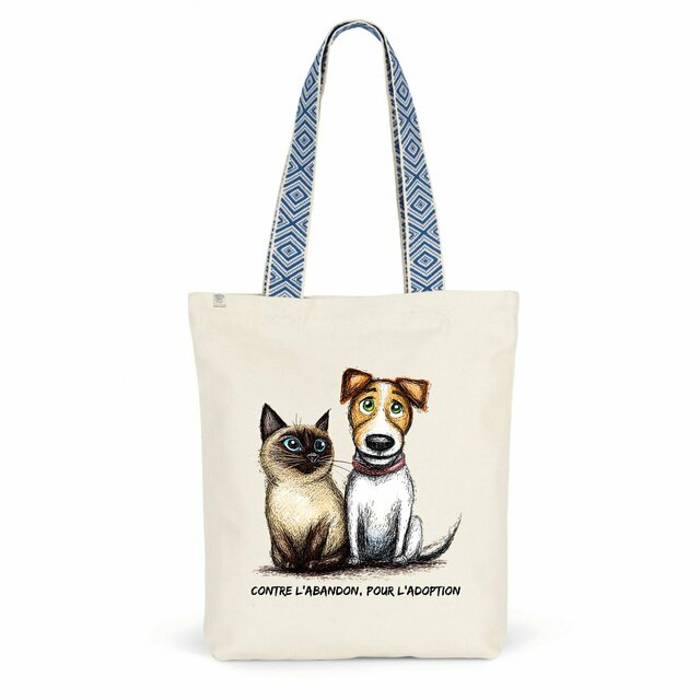Image front Totebag Ethnique Recyclé - "Contre l'abandon, pour l'adoption"