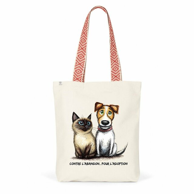 Image front Totebag Ethnique Recyclé - "Contre l'abandon, pour l'adoption"