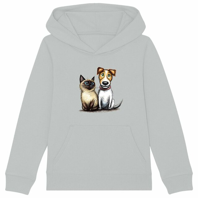 Image front Sweat à capuche Enfant Confort Bio - "Duo Inséparable Siamois & Jack" 