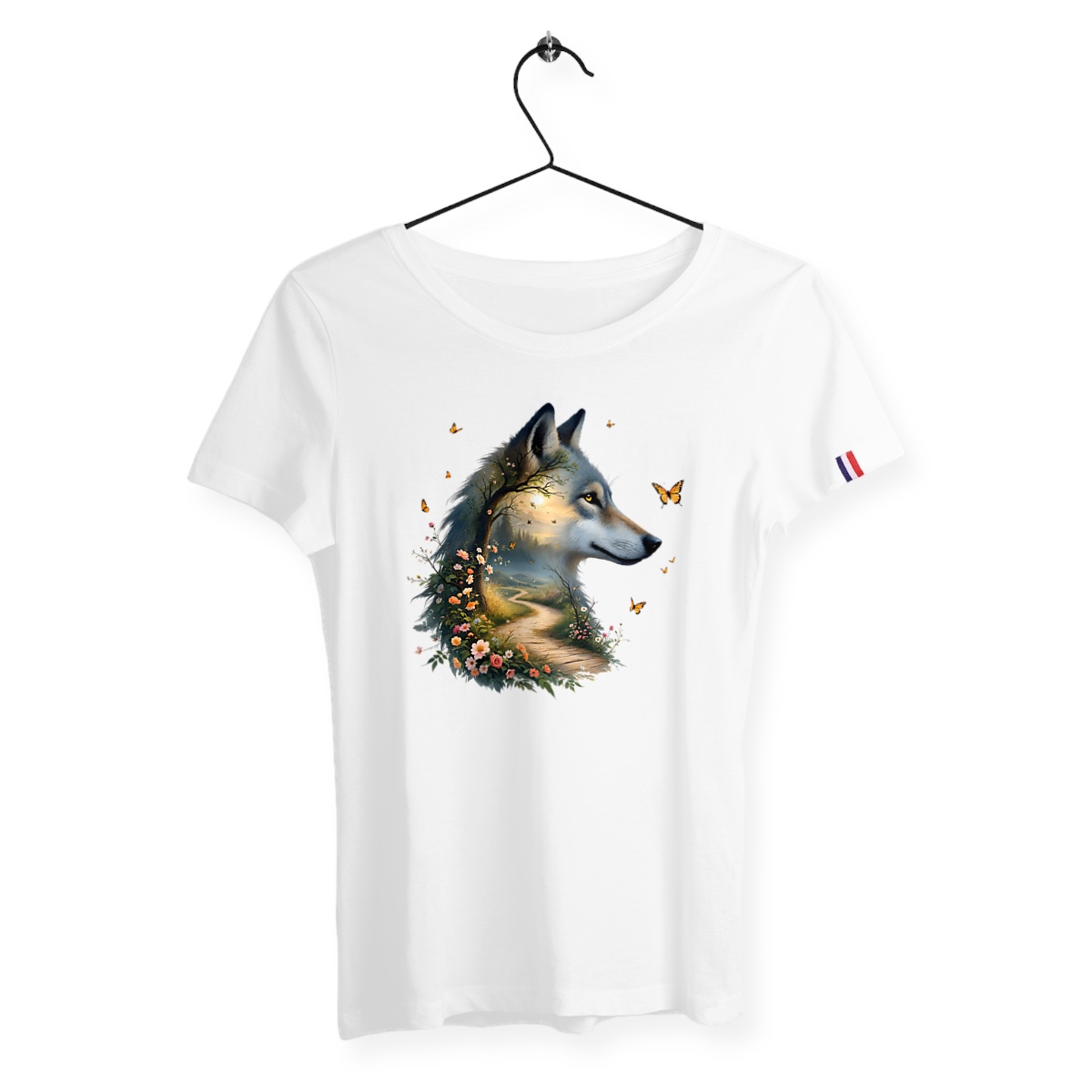 Image front T-shirt Femme Bio Made in France - "La Voie du Bonheur Biche"